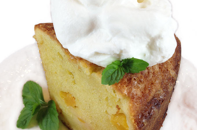 Fresh Peach Pound Cake. Ripe peaches, butter, sour cream, vanilla & almond extracts give exceptional flavor! Buttery southern peach pound cake to die for.