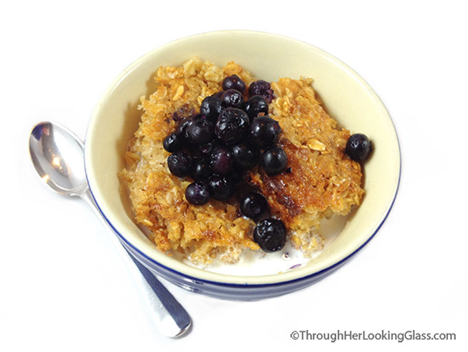 Baked Oatmeal. Quick and easy to make. Delicious oatmeal casserole. Serve with honey or maple syrup. Top with fruit or raisins. Great breakfast or brunch.