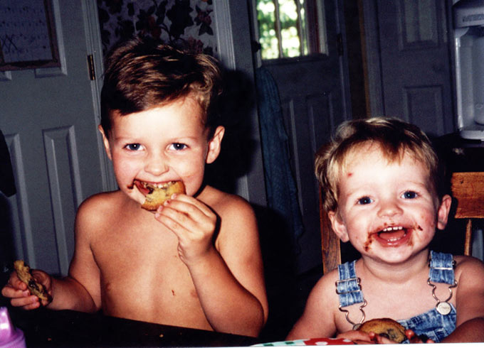 the author's kids enjoying these king arthur chocolate chip cookies