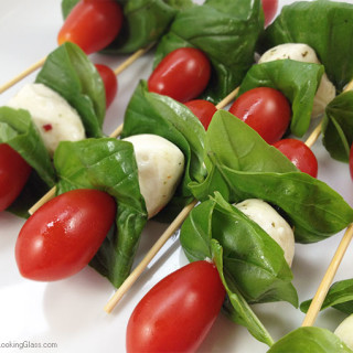 Caprese Mini Kabobs: a quick healthy treat. The easiest most colorful garden fresh appetizer you'll ever make. The perfect accompaniment to grilled burgers.