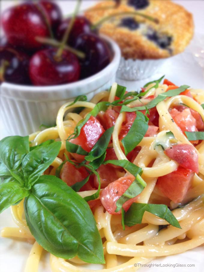 Marinated Brie Tomato & Basil Linguine. So easy. Hot linguine melts the brie, creating an unforgettably light and flavorful sauce. This is summer in a dish!