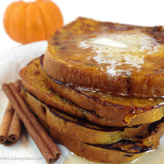 Delicious Cinnamon Swirl Pumpkin French Toast w/butter and maple syrup. Pepperidge Farm Cinnamon Swirl bread dipped in pumpkin spice batter. Welcome fall!