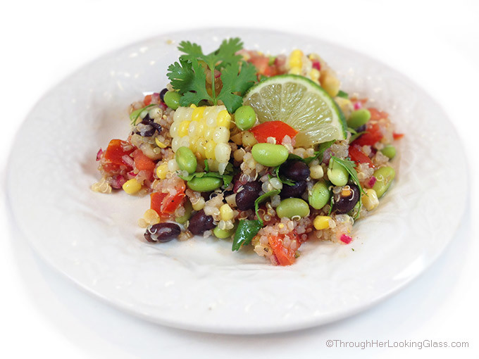 Southwestern Edamame Quinoa Salad w/lime vinaigrette. Delicious salad or dip with lime, cumin, cilantro, red onion and red wine vinegar. Clean eating. WOW!