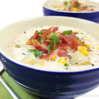 Famous New England Bacon Corn Chowder. It's magical coming in from the cold on a blustery winter day to a steaming bowl of creamy bacon corn chowder.
