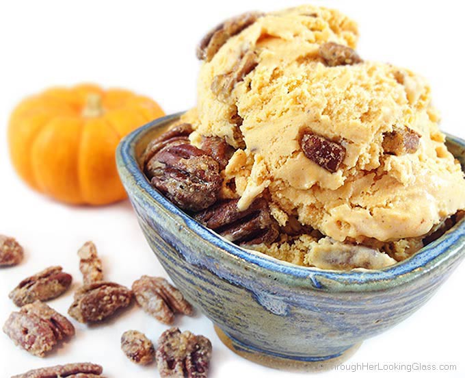 Sugared Pecan Pumpkin Ice Cream. This creamy and delicious ice-cream reminds me of pumpkin pie. Gourmet ice cream perfect for the holidays!