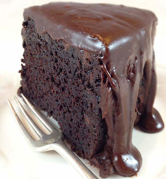 Brick Street Chocolate Cake for CONVENTIONAL Oven. All your dreams of a rich, dense chocolate cake. Bakes in a regular oven. Rich chocolate ganache icing!