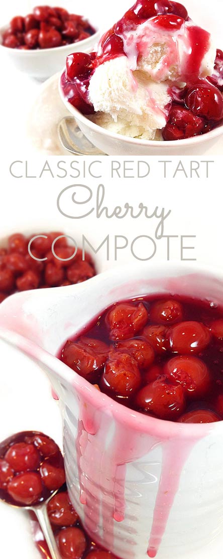 Classic Red Tart Cherry Compote is a delicious homemade cherry sauce made from tart cherries. Use on ice cream, cake, yogurt, ham, pork. Or by the spoonful!