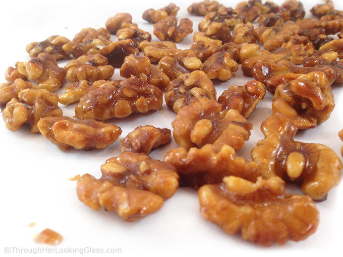 Caramelized Maple Walnuts: my newest addiction. Pure maple syrup makes a lovely candied walnut. Perfection in trail mix, salads, ice cream, oatmeal & more!