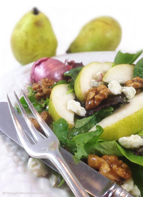 Pear Gorgonzola Salad w/Walnuts Maple Vinaigrette Through Her