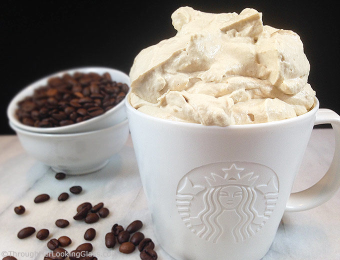 Starbucks Coffee Whipped Cream flavored w/Starbucks coffee! Extra panache for desserts, hot chocolate & iced coffee! Excellent on chocolate desserts!