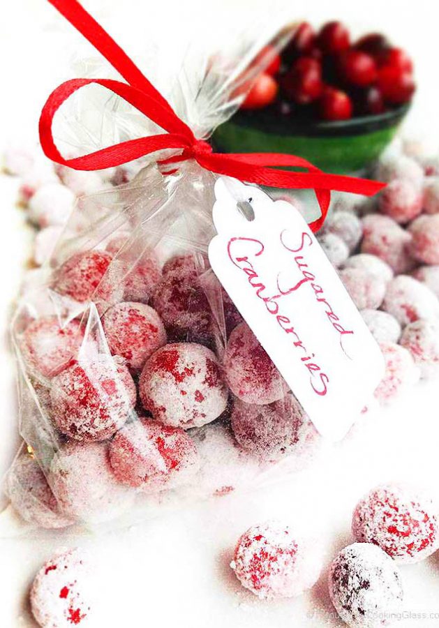 Festive Sugared Cranberries. Bursting w/flavor that pops in your mouth. Sweet & tart. Tangy & addictive. Perfect cheesecake garnish, snack, stocking stuffer or gift. Pretty and delicious on the cheese tray.