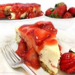 This rich & creamy Strawberry Cheesecake Recipe is the perfect make ahead dessert. Bake the cheesecake, ladle on fresh strawberry sauce before serving.