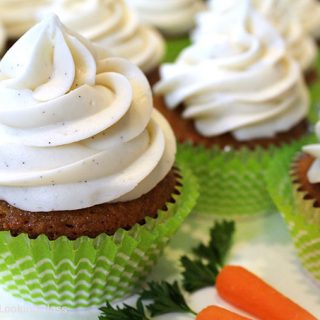 Carrot Cake Cupcakes w/Vanilla Bean Cream Cheese Frosting: tender, carrot cake cupcakes with beautiful texture. Luscious cream cheese icing with vanilla bean flecks. Out of this world good!