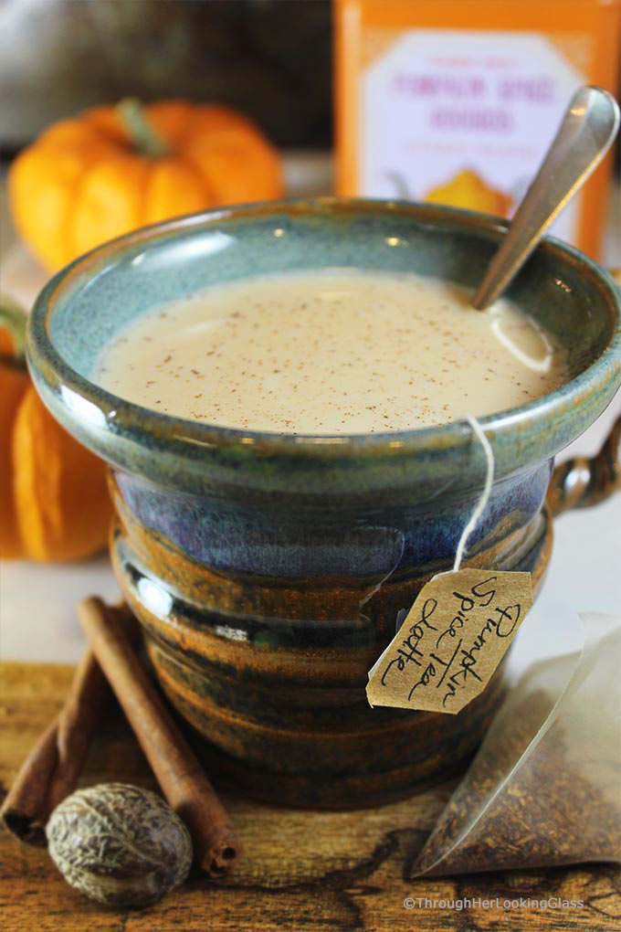 Maple Pumpkin Spice Tea Latte: wrap your hands around this warm, comforting mug in the cooler months. Rich, creamy, and sweetened with pure maple syrup.