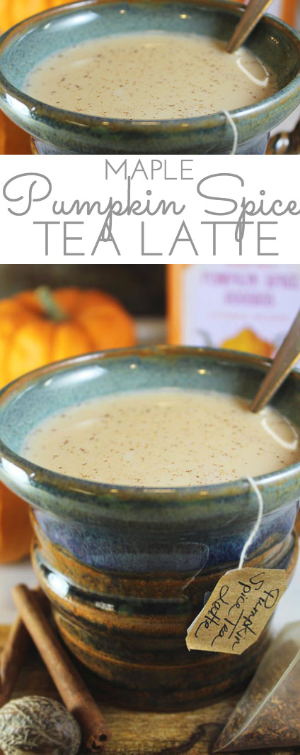 Maple Pumpkin Spice Tea Latte: wrap your hands around this warm, comforting mug in the cooler months. Rich, creamy, and sweetened with pure maple syrup.