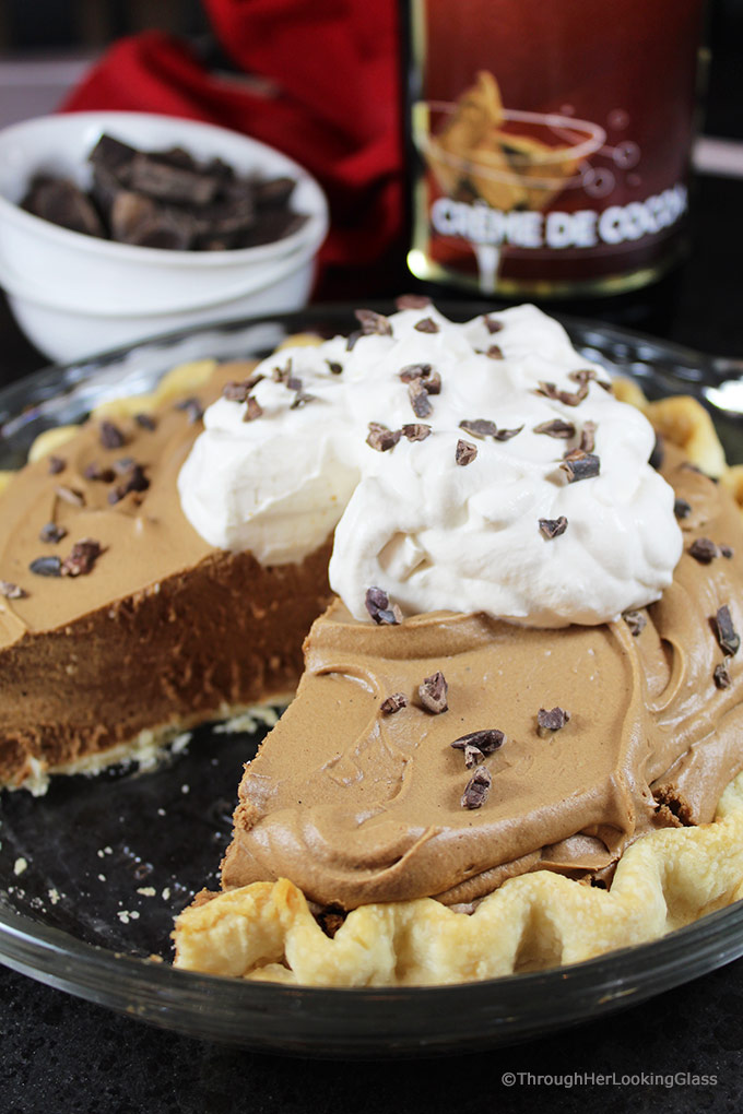 This French Silk Pie Recipe from Bar Harbor is a rich, homemade chocolate mousse consisting of eggs, cream, chocolate, sugar, and butter. It's topped with heavy cream whipped with creme de cacao. (Shriek!)