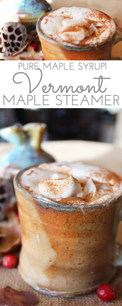 Steaming milk whisked to a froth combined with sweet, pure maple syrup. A dollop of fresh whipped cream floating on top. Now that is a bonafide maple steamer.