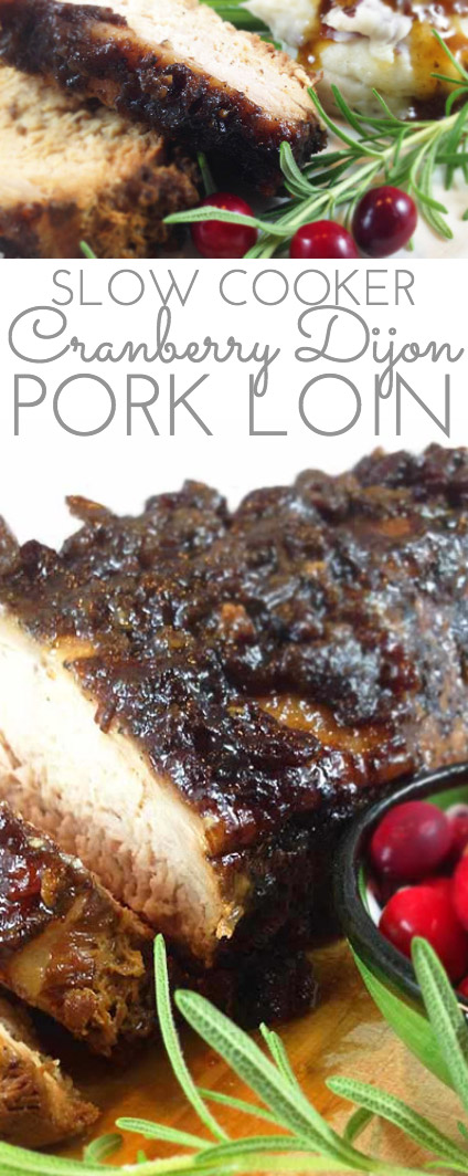 Easy Slow Cooker Cranberry Dijon Pork Roast. Sweet flavor from whole berry cranberry sauce and cranberry juice. Dry mustard gives a little zing!