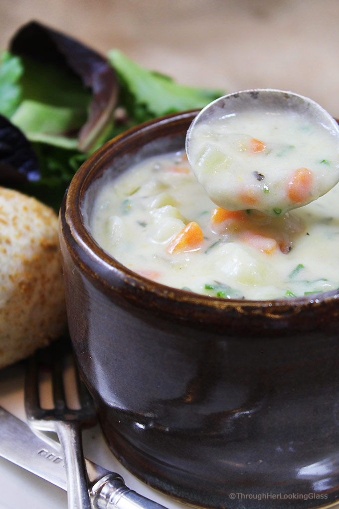 Tried and true, this Irish Potato Chowder Recipe won't disappoint! Creamy, rich chowder chock full of potatoes, carrots, celery and herbs.