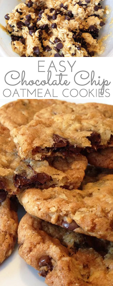 These Easy Oatmeal Chocolate Chip Cookies are fabulous. Butter, flour, sugar, oatmeal, chocolate chips...Mmmm. Perfect for picnics and lunch boxes.