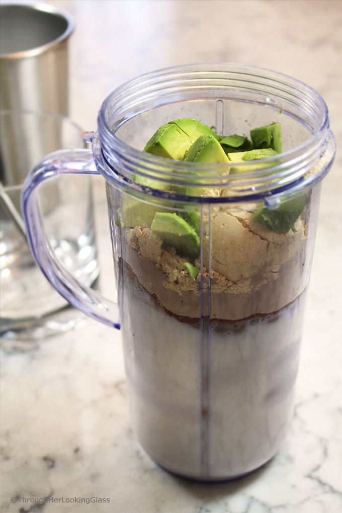 Try this Chocolate Peanut Butter Smoothie Recipe w/Avocado. I've been perfecting it for the last few weeks now. It's extra creamy, chocolatey and peanut buttery - and packed with 25 grams of protein and no added sugar.