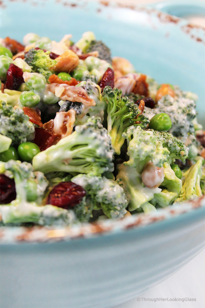 Crunchy Broccoli Salad with Bacon is the perfect side dish for all your picnics and barbecues this summer! It combines surprising ingredients - salty and sweet - making for a yummy new salad that won't wilt!