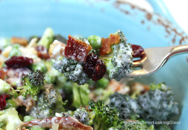 Crunchy Broccoli Salad with Bacon is the perfect side dish for all your picnics and barbecues this summer! It combines surprising ingredients - salty and sweet - making for a yummy new salad that won't wilt!