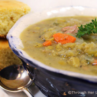 Hearty Split Pea and Ham Soup is the perfect steaming bowlful on a chilly winter day. Sautéed carrots, onions and celery simmer with split peas, ham and flavorful spices for a hearty and nutritious soup that hits the spot.